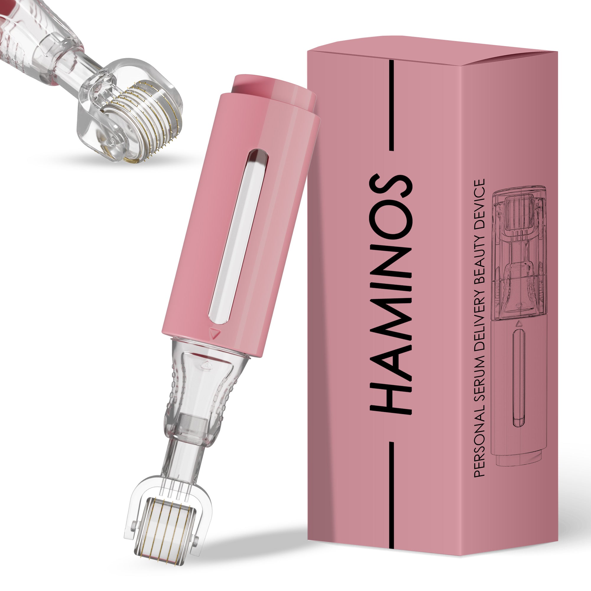 Derma roller con serbatoio, rosa 0,25mm | Haminos®️