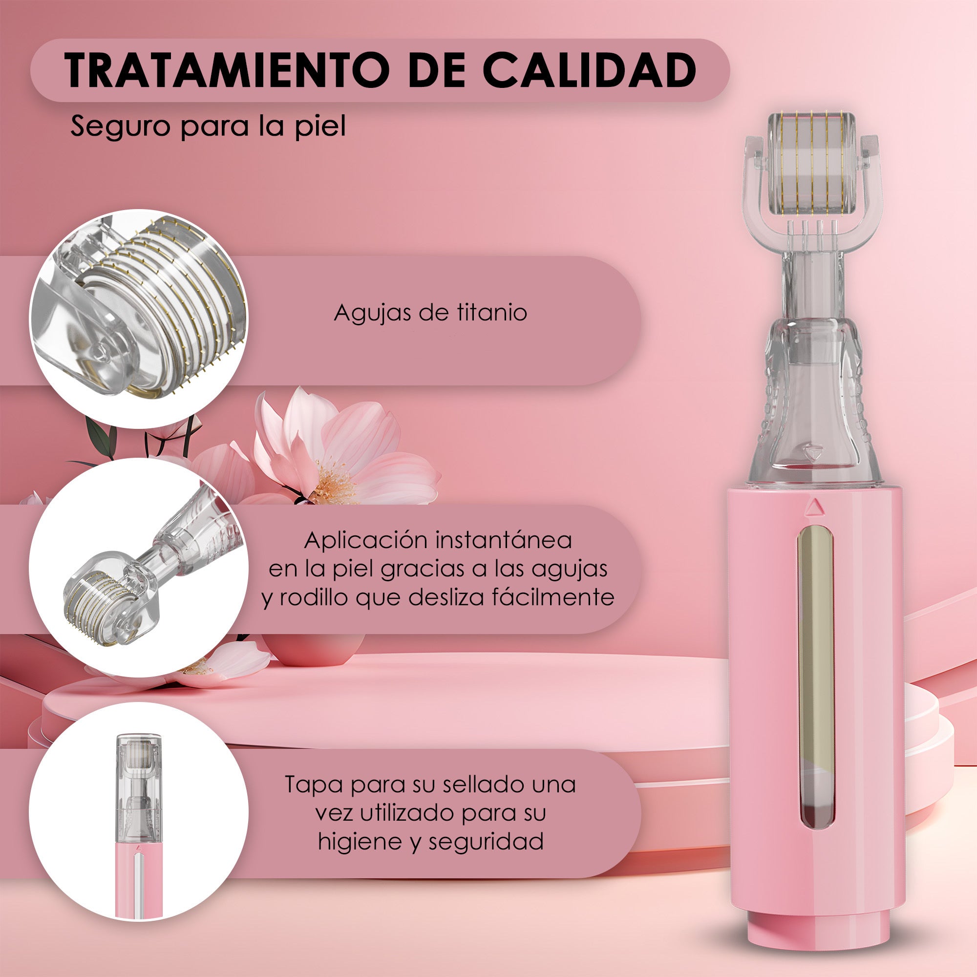 Derma roller con serbatoio per siero, rosa 0,25 mm | HAMINOS®