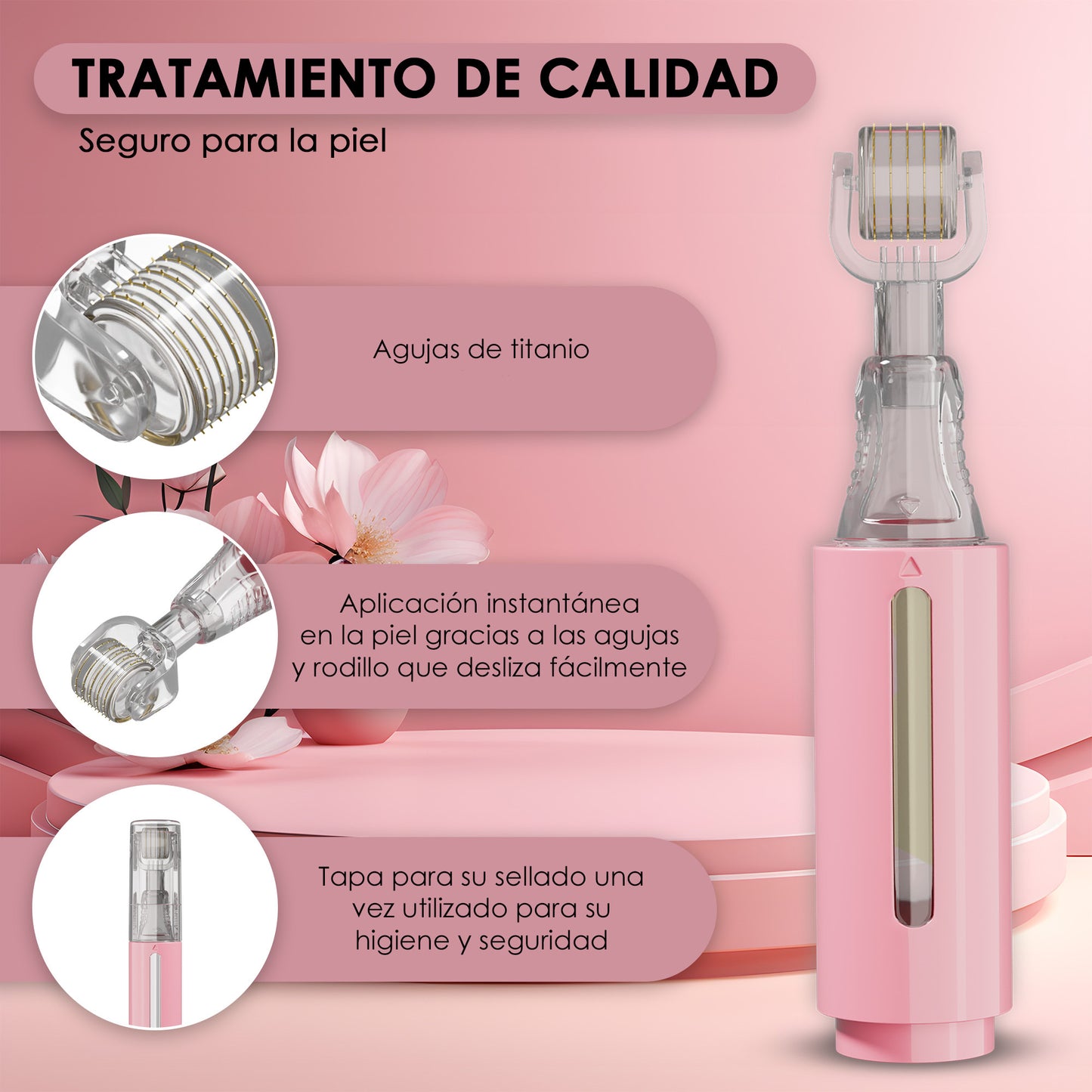 Derma roller con serbatoio per siero, rosa 0,25 mm