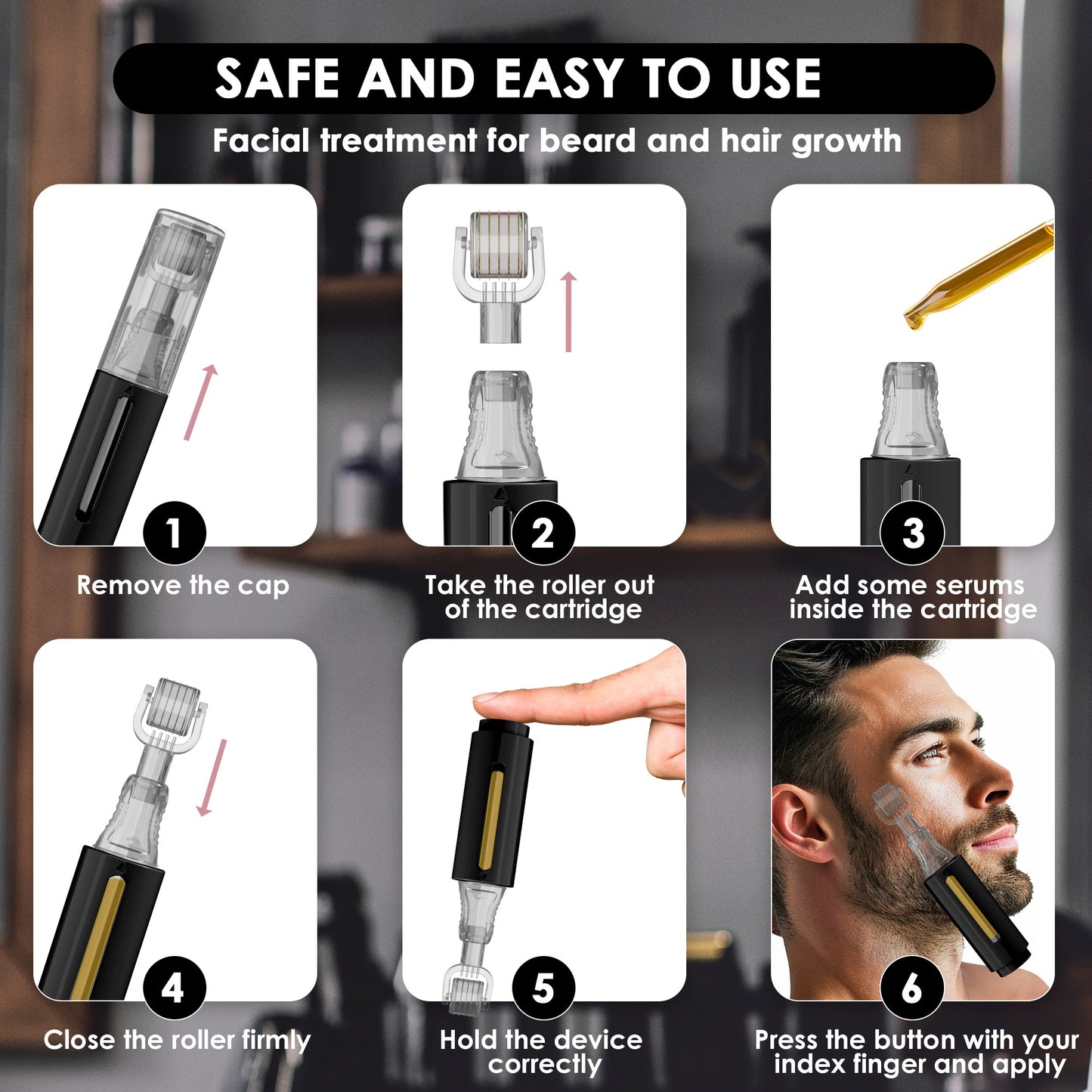 Derma roller con serbatoio, nero | Haminos®️