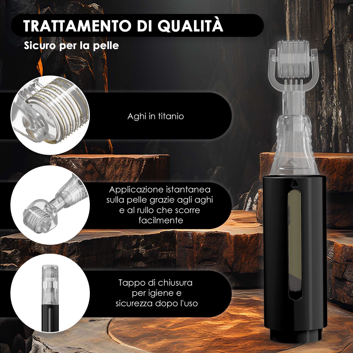 Derma roller con serbatoio per siero, nero 0,50 mm