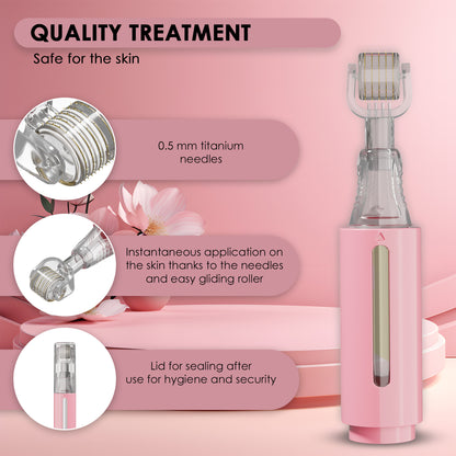 Derma roller con serbatoio per siero, rosa 0,50 mm